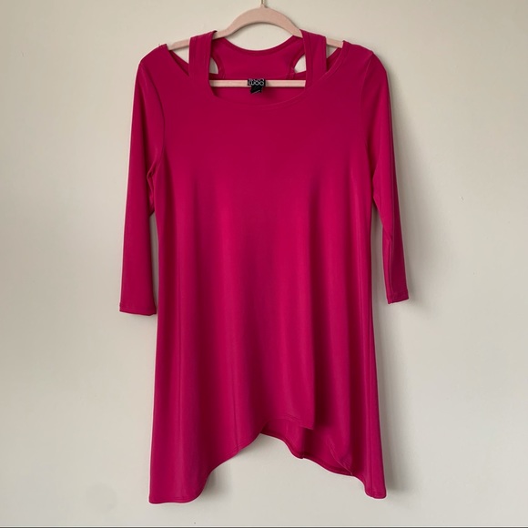 Clara Sun Woo Pink Shoulder Cut Out Blouse Shark Bite Hem 3/4 Sleeves Size XS - Picture 1 of 5